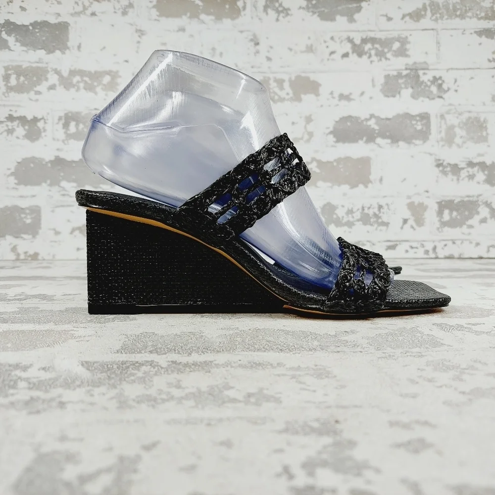 New Katy Perry The Irisia Black Woven Slip On Wedges E369